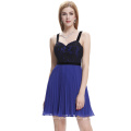 Starzz 2016 New Design Sexy Spaghetti Straps Pleated Blue Chiffon Short Cocktail Dress ST000003-3